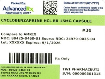 Cyclobenzaprine HCl Er 15mg Capsule #30 (Cyclobenzaprine HCl Er 15mg 80425 0460 01)